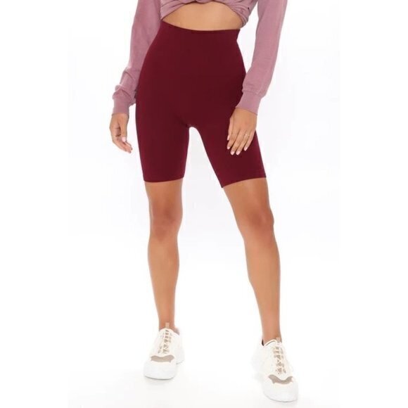 Bozzolo Seamless Rib Tummy Tuck Biker Wide Waistband Shorts Wine Size S/M RefFNB - Picture 1 of 10